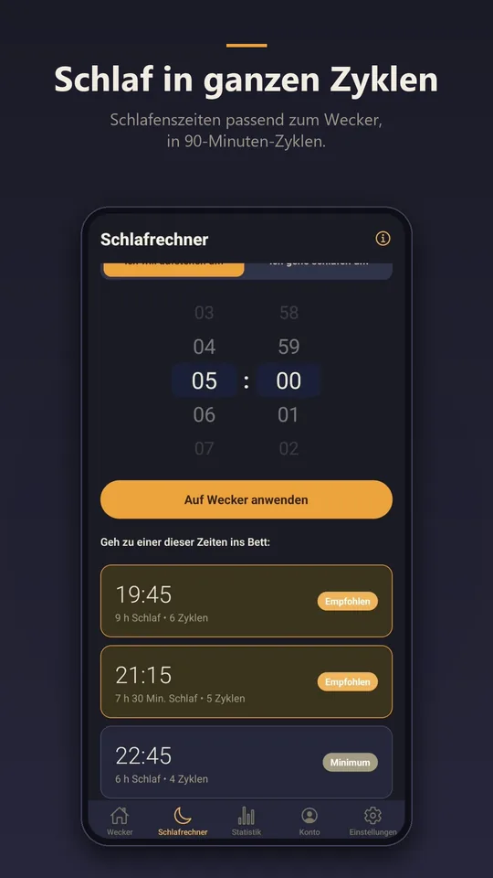 Schlafrechner: schlaf in ganzen Zyklen